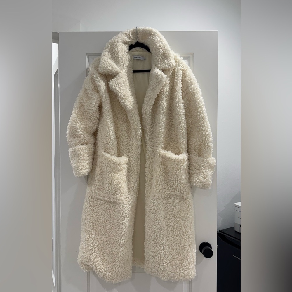 WeWoreWhat ivory Sherpa Coatigan